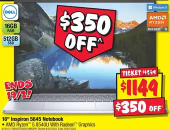 JB Hi-Fi 16 Inspiron 5645 Notebook offer