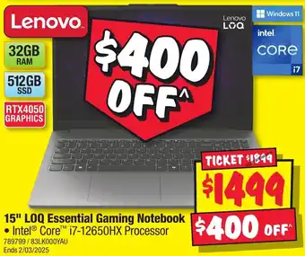 JB Hi-Fi 15" LOQ Essential Gaming Notebook offer