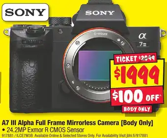 JB Hi-Fi A7 iii alpha full frame mirrorless camera offer