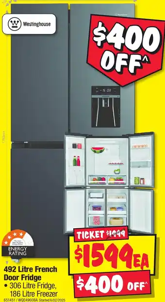 JB Hi-Fi 492 litre french door fridge offer