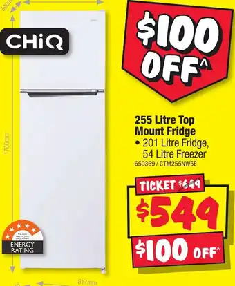 JB Hi-Fi 255 litre top mount fridge offer