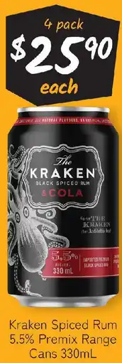 Cellarbrations Kraken spiced rum 5.5% premix range cans offer