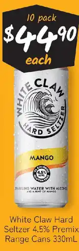 Cellarbrations White claw hard seltzer 4.5% premix range cans offer