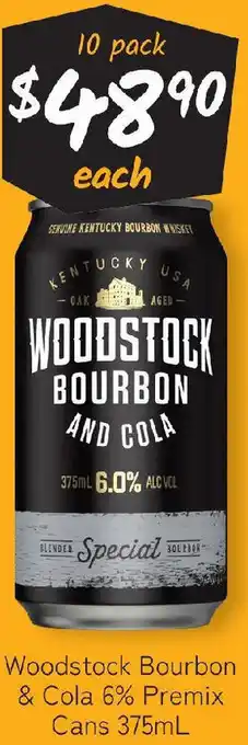 Cellarbrations Woodstock bourbon & cola 6% premix cans offer