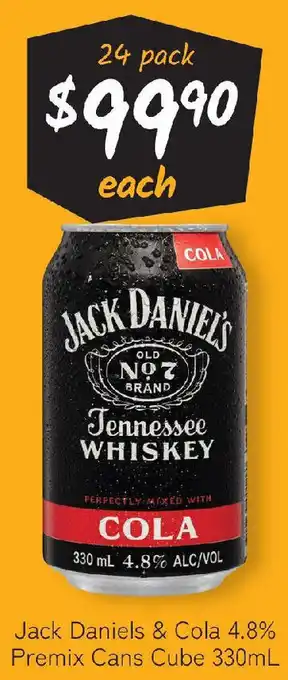 Cellarbrations Jack daniels & cola 4.8% premix cans cube offer