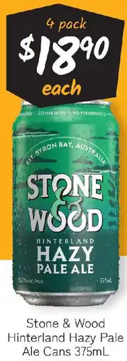 Cellarbrations Stone & wood hinterland hazy pale ale cans offer