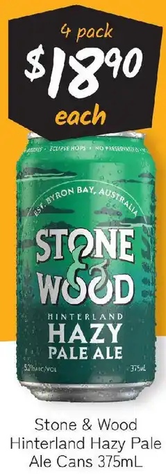 Cellarbrations Stone & wood hinterland hazy pale ale cans offer