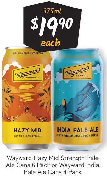 Cellarbrations Wayward hazy mid strength pale ale cans offer