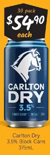 Cellarbrations Carlton dry 3.5% block cans offer