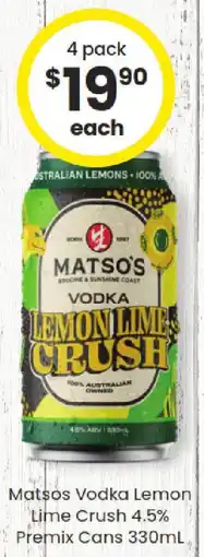 The Bottle O Matsos vodka lemon lime crush 4.5% premix cans offer