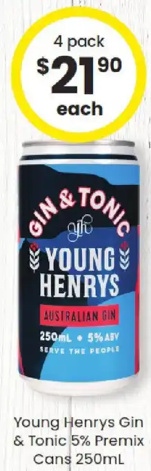 The Bottle O Young henrys gin & tonic 5% premix cans offer