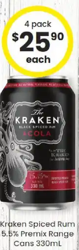 The Bottle O Kraken spiced rum 5.5% premix range cans offer