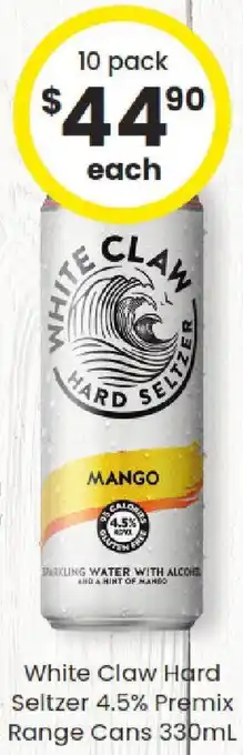 The Bottle O White claw hard seltzer 4.5% premix range cans offer