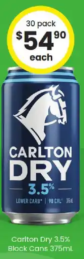 The Bottle O Carlton dry 3.5% block cans offer