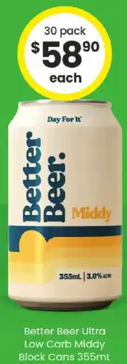 The Bottle O Better beer ultra low carb middy block cans offer