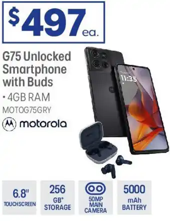 Officeworks G75 unlocked smartphone with buds offer