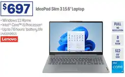 Officeworks Ideapad slim 315.6" laptop offer