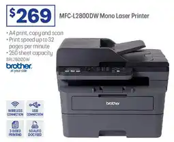 Officeworks MFC-L2800DW Mono Laser Printer offer