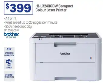 Officeworks HL-L3240CDW Compact Colour Laser Printer offer