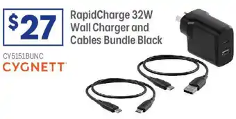 Officeworks RapidCharge 32W Wall Charger and Cables Bundle Black offer