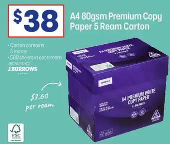 Officeworks A4 80gsm Premium Copy Paper 5 Ream Carton offer