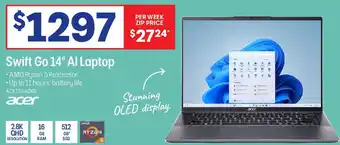 Officeworks Swift Go 14" Al Laptop offer