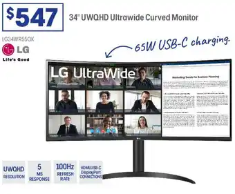 Officeworks 34 UWQHD Ultrawide Curved Monitor offer