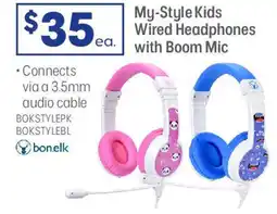 Officeworks My-Style Kids Wired Headphones with Boom Mic offer