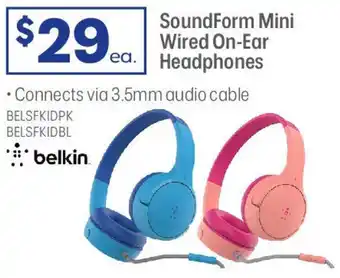 Officeworks SoundForm Mini Wired On-Ear Headphones offer