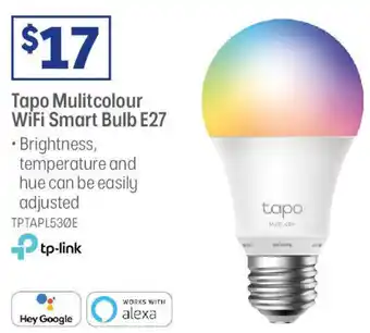 Officeworks Tapo Mulitcolour WiFi Smart Bulb E27 offer