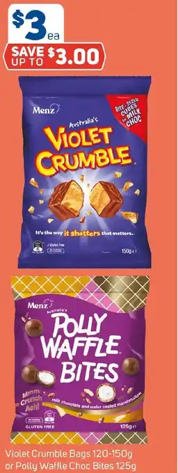 Foodland Violet Crumble Bags or Polly Waffle Choc Bites offer