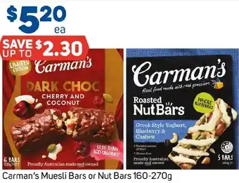 Foodland Carman's Muesli Bars or Nut Bars offer