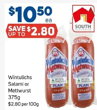 Foodland Wintulichs Salami or Mettwurst offer