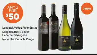 Foodland Langmeil Valley Floor Shiraz, Langmeil Black Smith Cabernet Sauvignon, Nepenthe Pinnacle Range offer