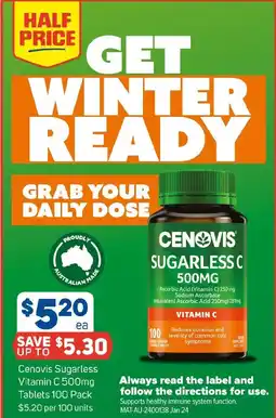 Foodland Cenovis Sugarless Vitamin C 500mg Tablets 100 Pack offer