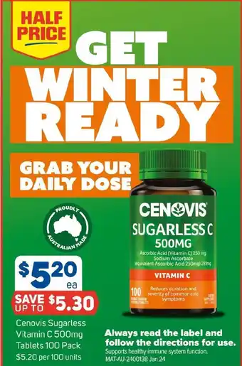 Foodland Cenovis Sugarless Vitamin C 500mg Tablets 100 Pack offer