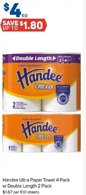 Foodland Handee Ultra Paper Towel 4 Pack or Double Length 2 Pack offer