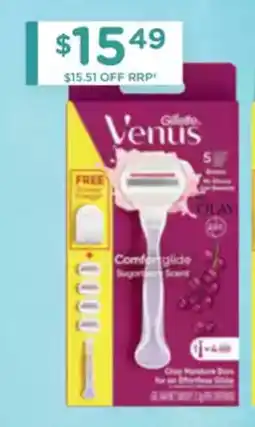 Chemist Warehouse Gillette Venus Comfortglide Sugarberry Scent Razor + 4 Refills offer