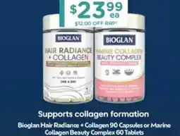 Chemist Warehouse Bioglan Hair Radiance + Collagen 90 Capsules or Marine Collagen Beauty Complex 60 Tablets offer