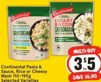 IGA Continental Pasta & Sauce, Rice or Cheesy Mash offer