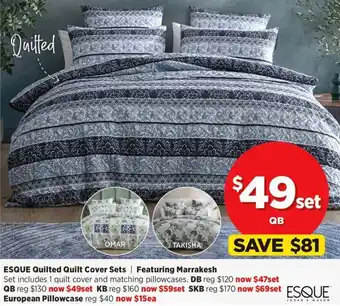 Spotlight ESQUE Quilted Quilt Cover Sets Featuring Marrakesh offer