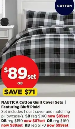 Spotlight NAUTICA Cotton Quilt Cover Sets  Featuring Bluff Plaid offer