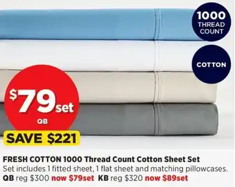 Spotlight FRESH COTTON 1000 Thread Count Cotton Sheet Set Set offer