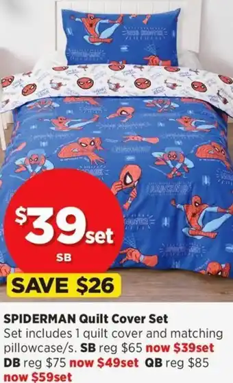 Spotlight SPIDERMAN Quilt Cover Set offer