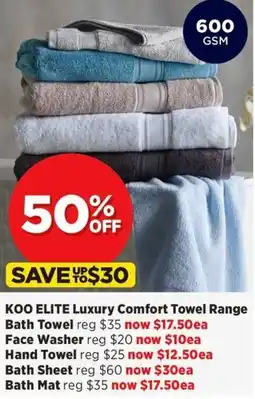 Spotlight KOO ELITE Luxury Comfort Towel Range Bath Towel offer