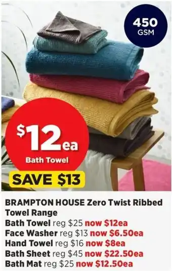 Spotlight BRAMPTON HOUSE Zero Twist Ribbed Towel Range offer