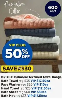 Spotlight DRI GLO Balmoral Textured Towel Range Bath Towel offer