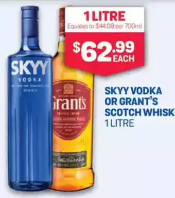 Bottlemart Skyy vodka or grant's scotch whisky offer