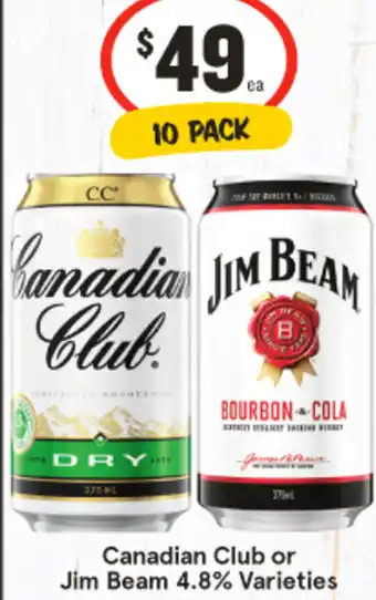 IGA Liquor Canadian Club or Jim Beam 4.8% offer