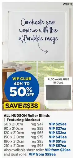 Spotlight Hudson Roller Blinds 90 x 210cm offer